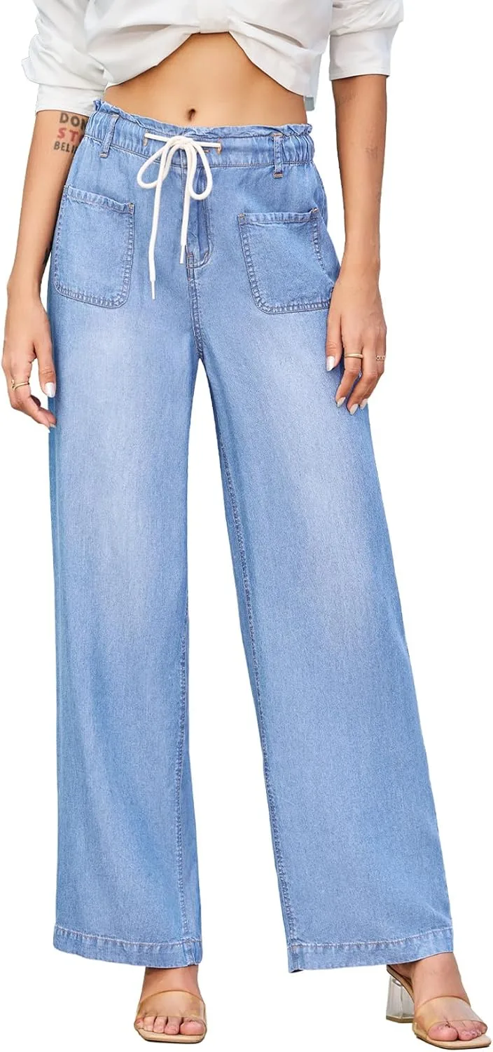 

EVALESS женские джинсы широкие летние легкие