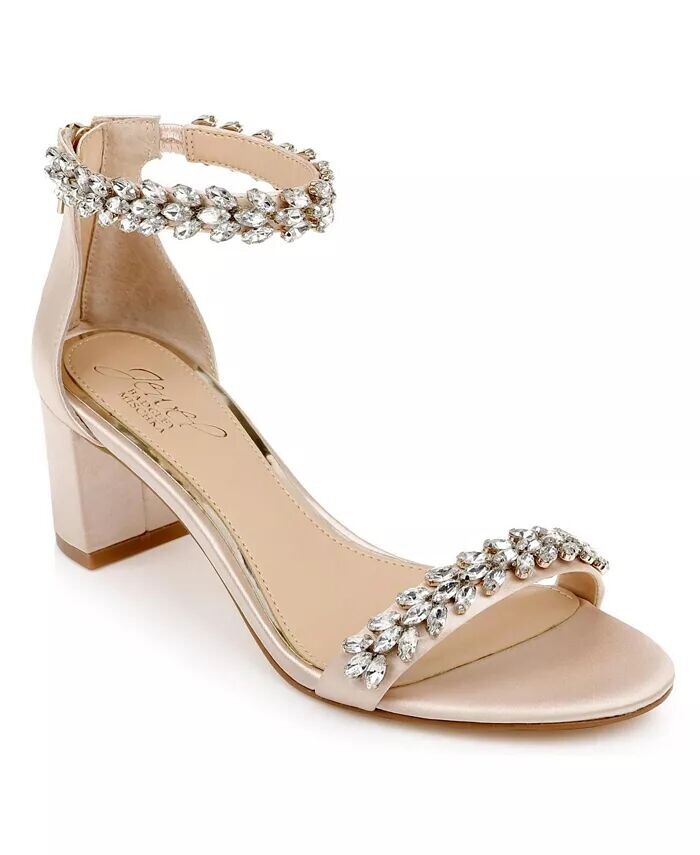 Женские вечерние босоножки Bronwen Block Heel Jewel Badgley Mischka, коричневый/бежевый