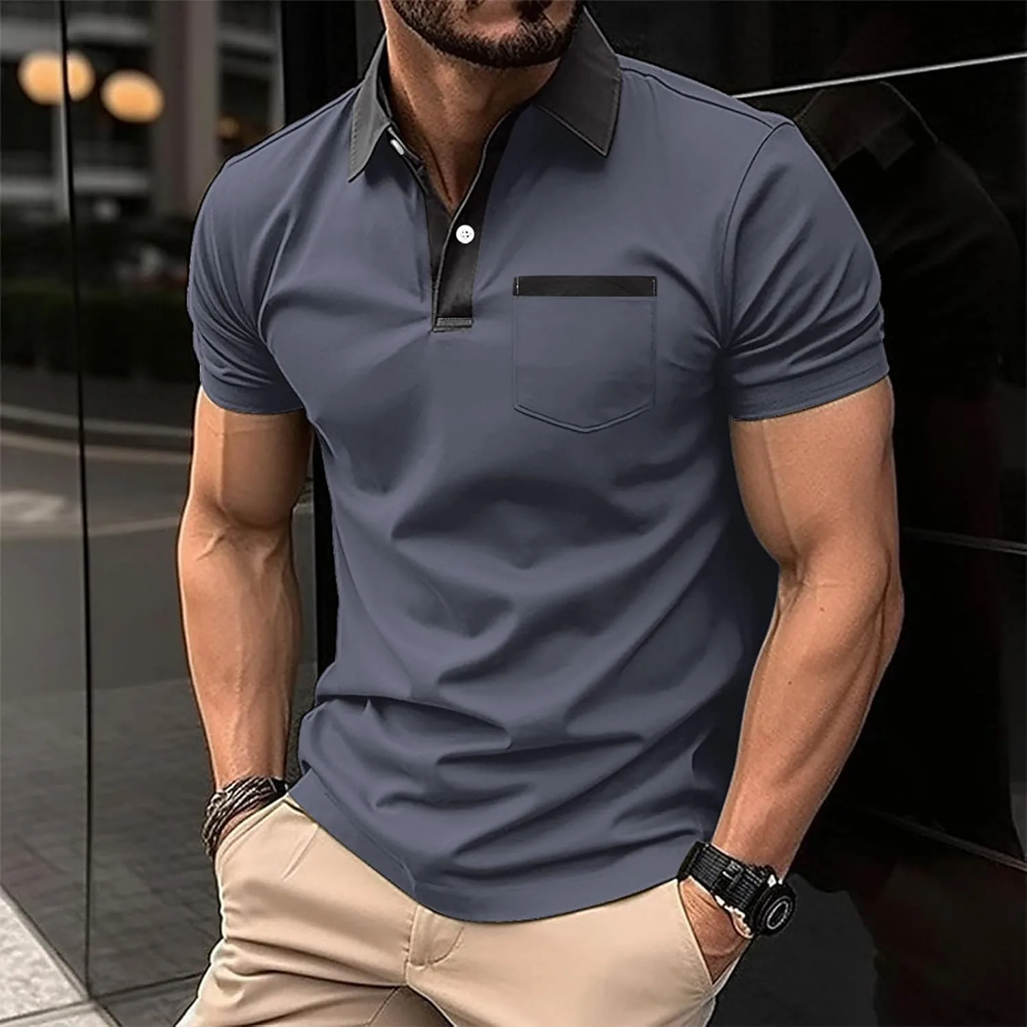 Мужская поло с коротким рукавом Color Block, карман, Slim Fit — фото 2