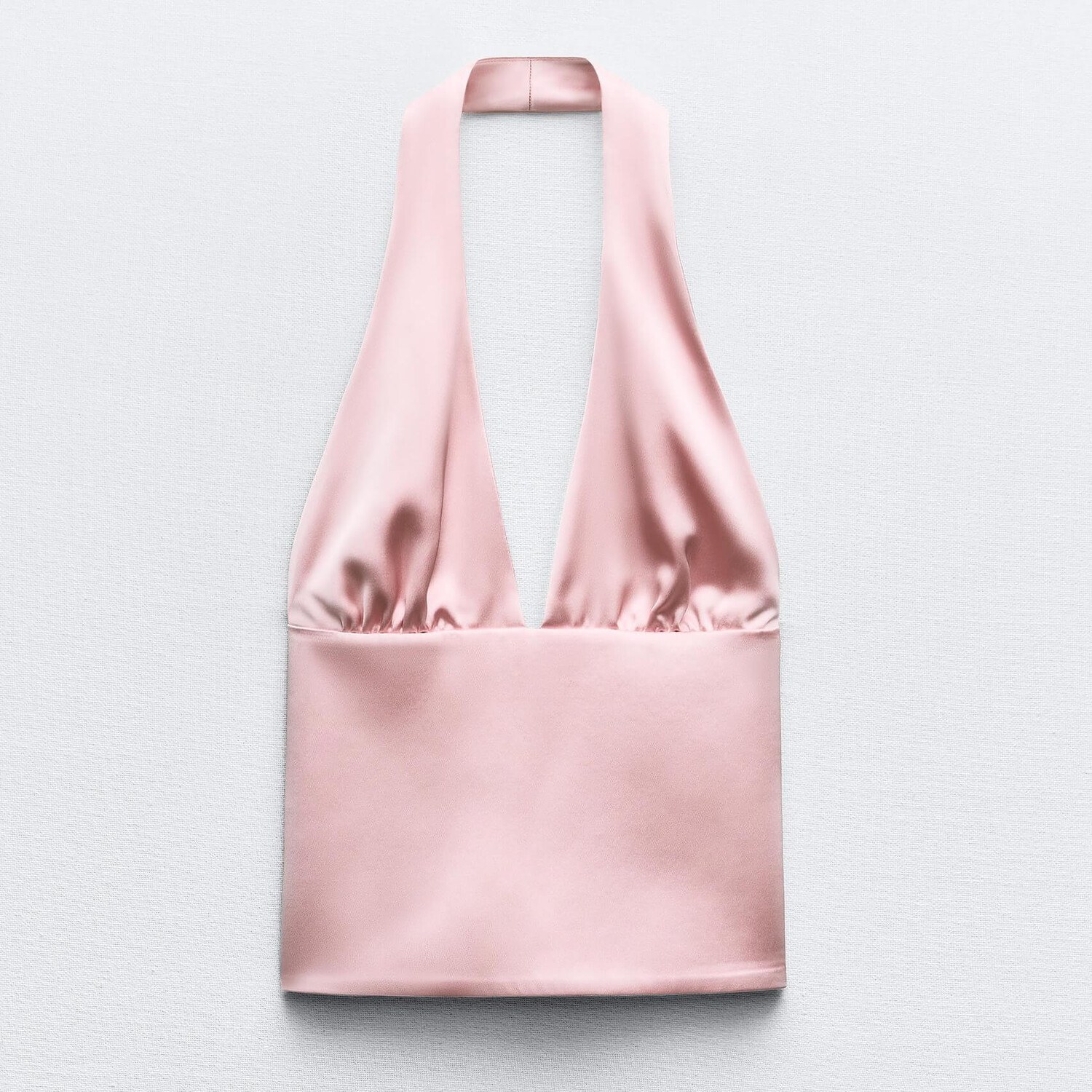 

Топ Zara Satin Halter With Ties, светло-розовый