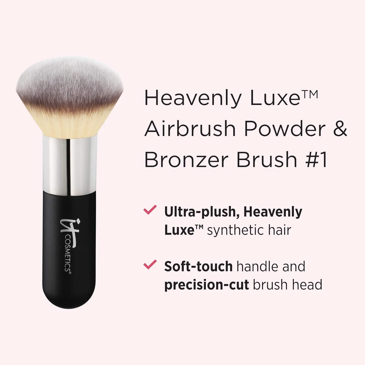 Кисть для пудры и бронзера IT Cosmetics Heavenly Luxe Airbrush №1 - для гладкого, ровного, аэрографического покрытия - большая ручка для удобного нанесения - мягкие, гигиеничные щетинки, Black and Beige With Brown Bristles — фото 2