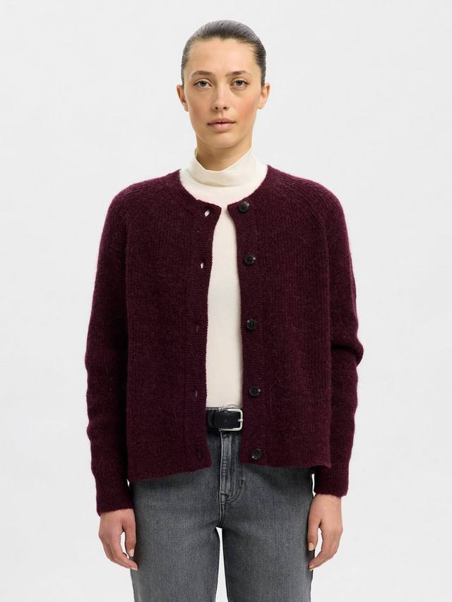 

Кардиган Lulu Ribbed Cuff с высоким содержанием шерсти Selected, Burgundy