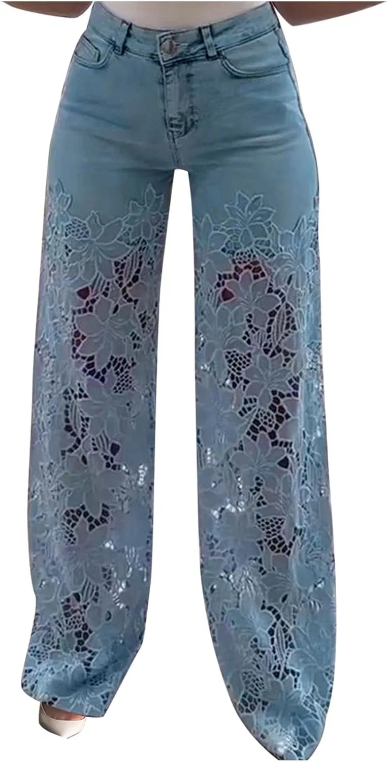 Джинсы свободные с кружевом Light Blue