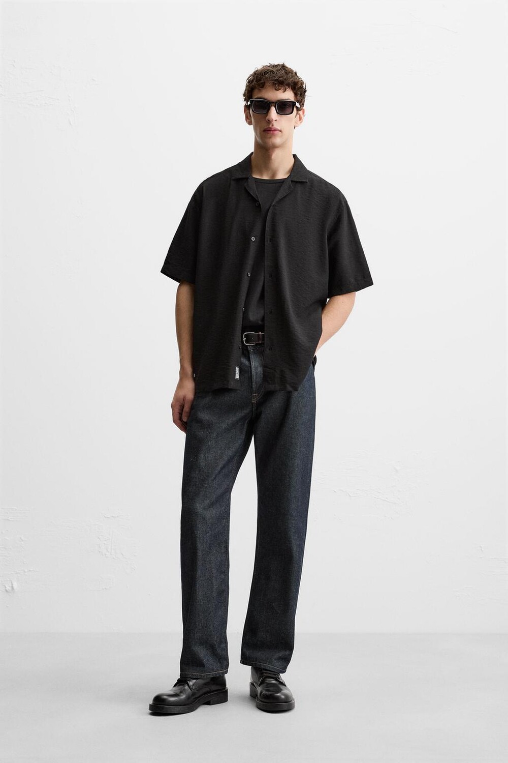 

Рубашка из текстурированной вискозной смеси ZARA, черный