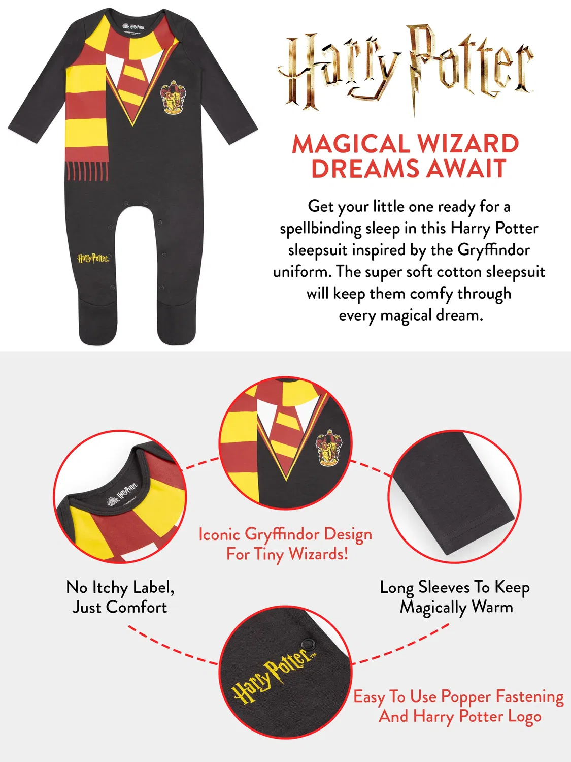 Пижама-боди Gryffindor Harry Potter, серый — фото 4