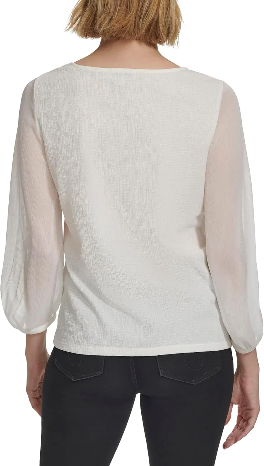 Блуза с длинным рукавом Mixed Media Knit, Calvin Klein, кремовый — фото 4