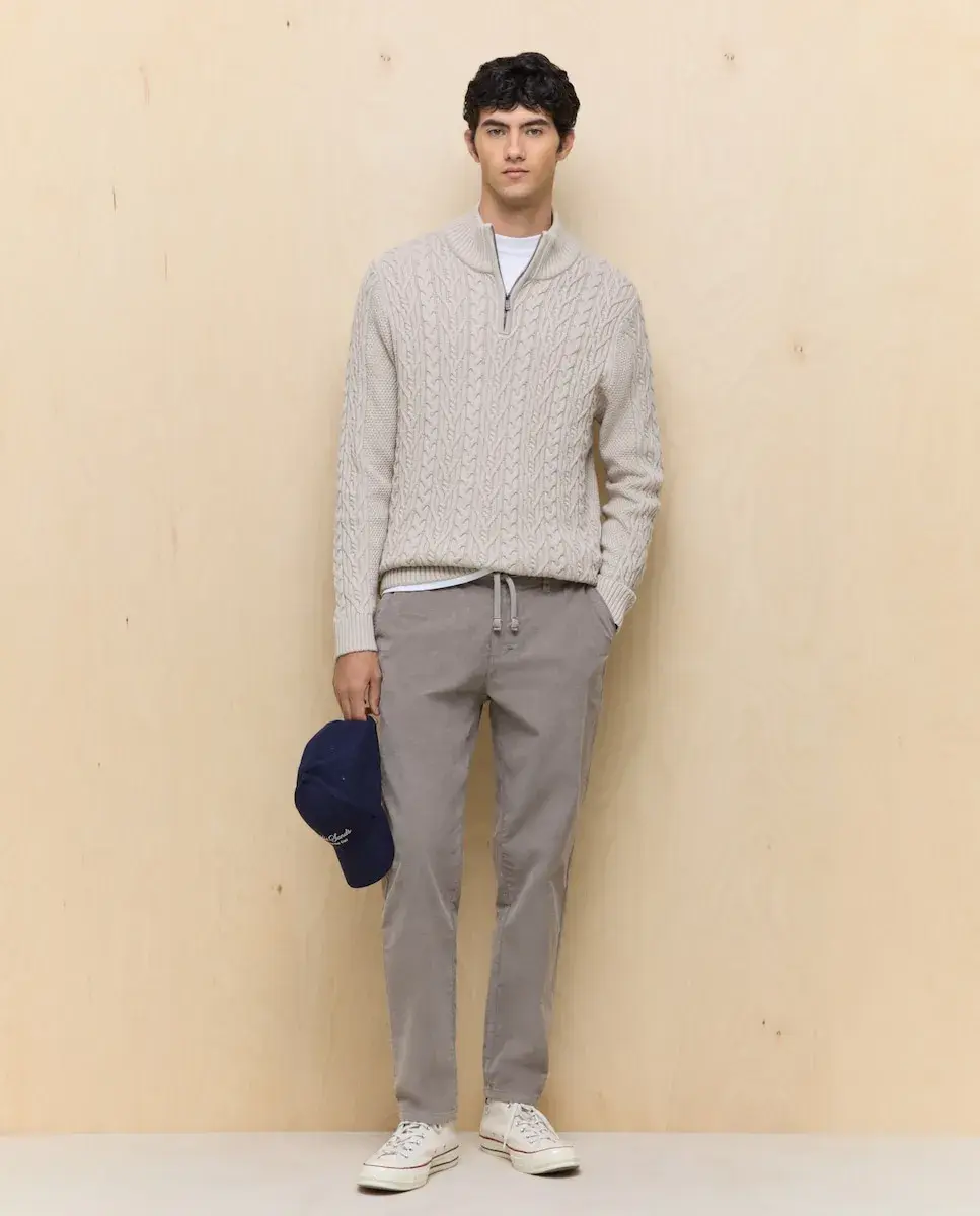 

Мужской джемпер с половинной застежкой-молнией на воротнике Easy Wear, бежевый