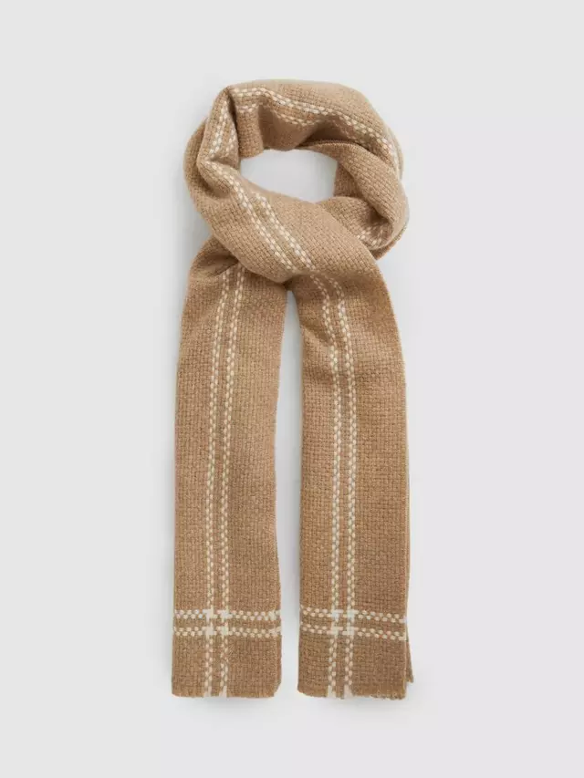 

Шарф Reiss Liana Wool Cashmere Blend Chequered, кэмел