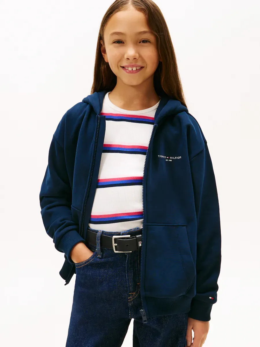 Детская толстовка с капюшоном и маленьким логотипом Tommy Hilfiger, синий