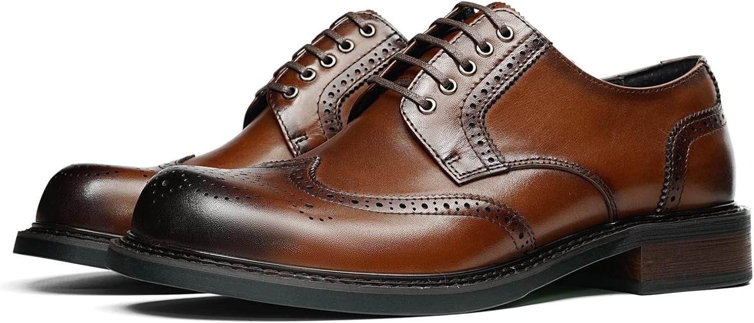 Мужские классические туфли Business Authentic Derby для мужчин, броги с крылышками, круглый носок, 5 отверстий для шнуровки, гладкая кожа, формальные и повседневные, модель 96181 Windhana, коричневый — фото 2