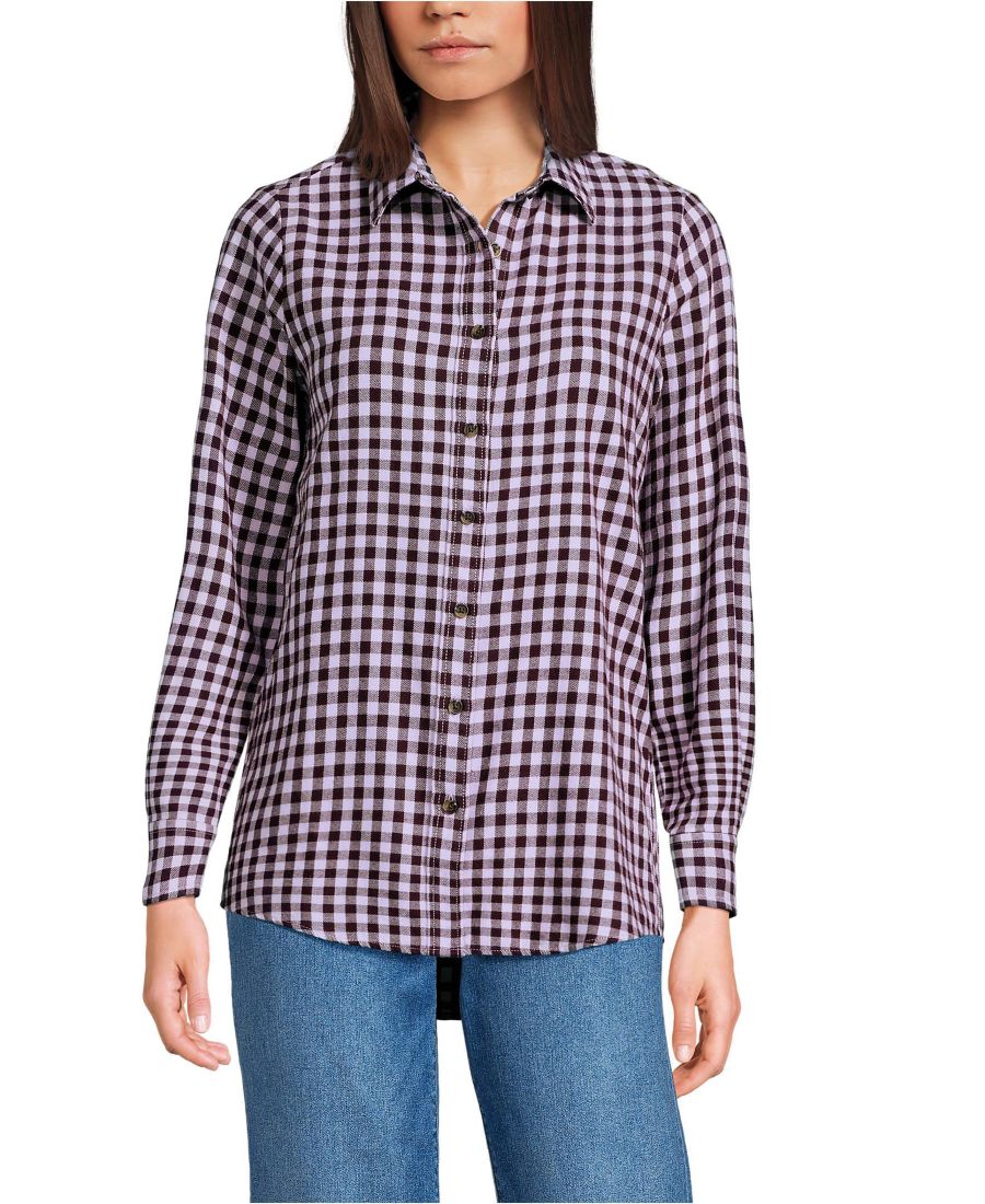 

Женская фланелевая рубашка в стиле "бойфренд" с длинными рукавами Lands' End, Burgundy/lilac mini check