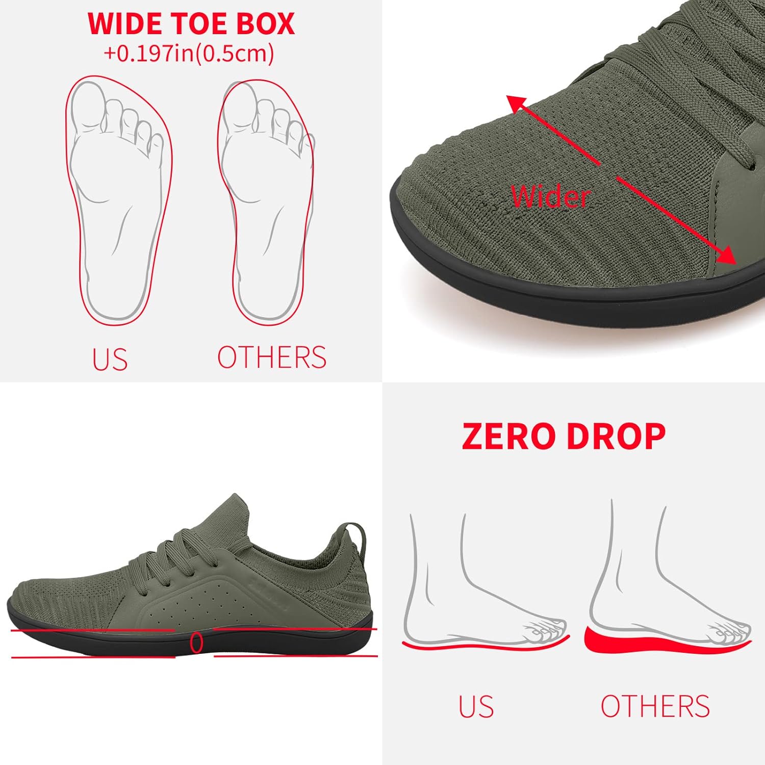 Мужские Босоножки relxfeet Минималистичные Кросс-Тренеры Обувь для Широкого Пальца Ходьба Обувь С Нулевым Каблуком Кроссовки для Беговых Троп, зеленый — фото 2