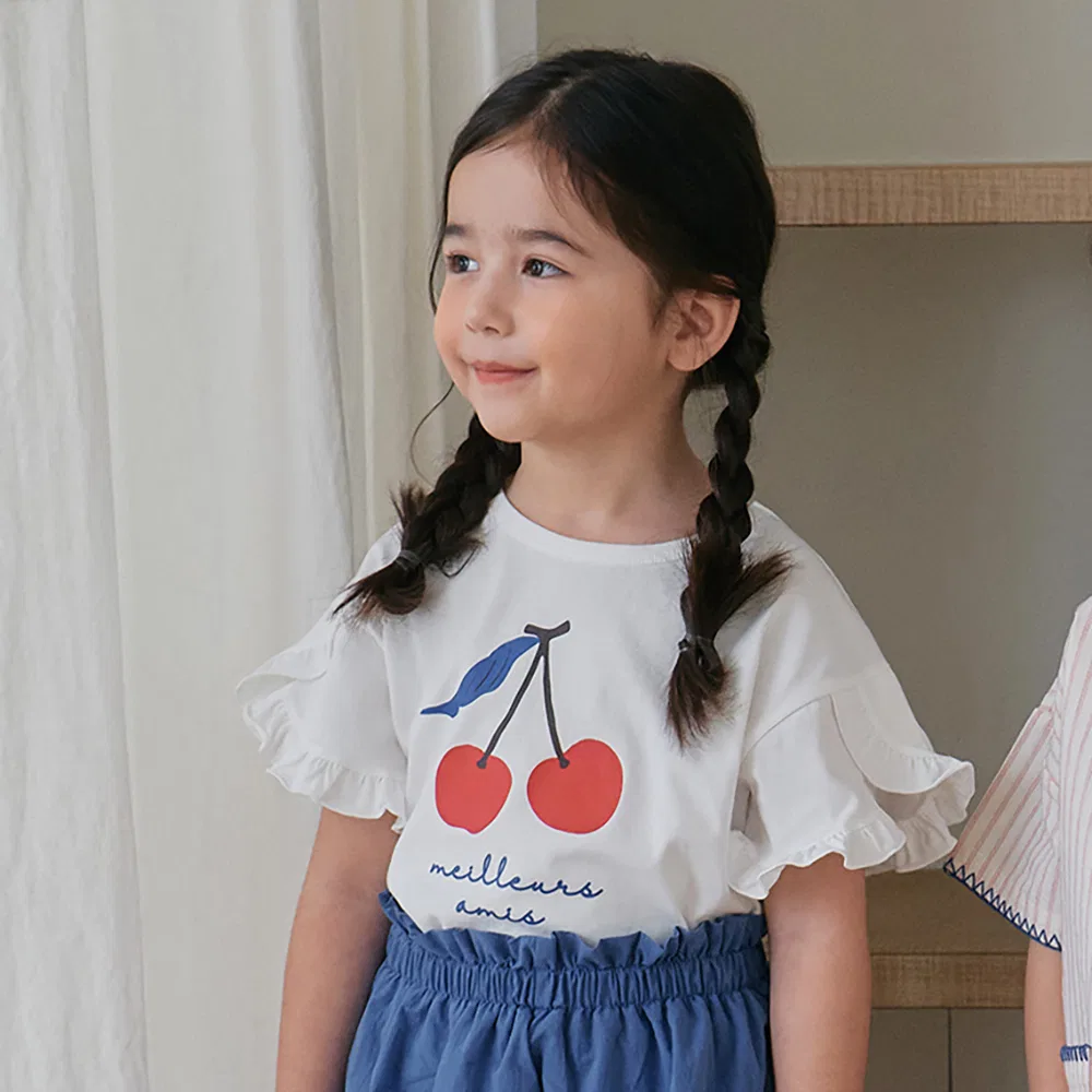 Детская футболка с рюшами Cherry цвета айвори от My Little Star