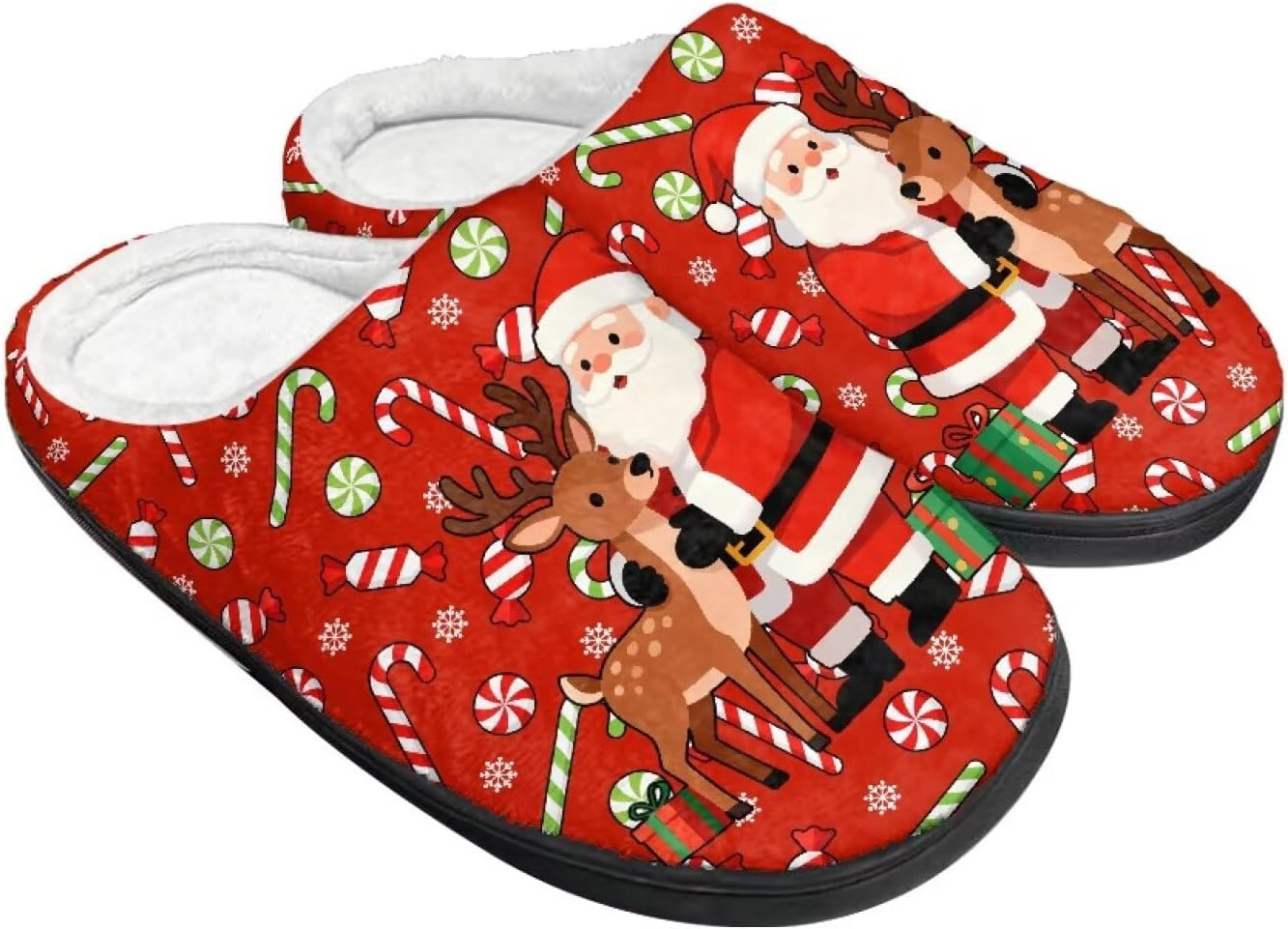 

Женские уютные пушистые тапочки унисекс с легким надеванием, повседневные домашние тапочки для спальни с противоскользящей подошвой для мужчин Tomeusey, Santa Claus and Deer