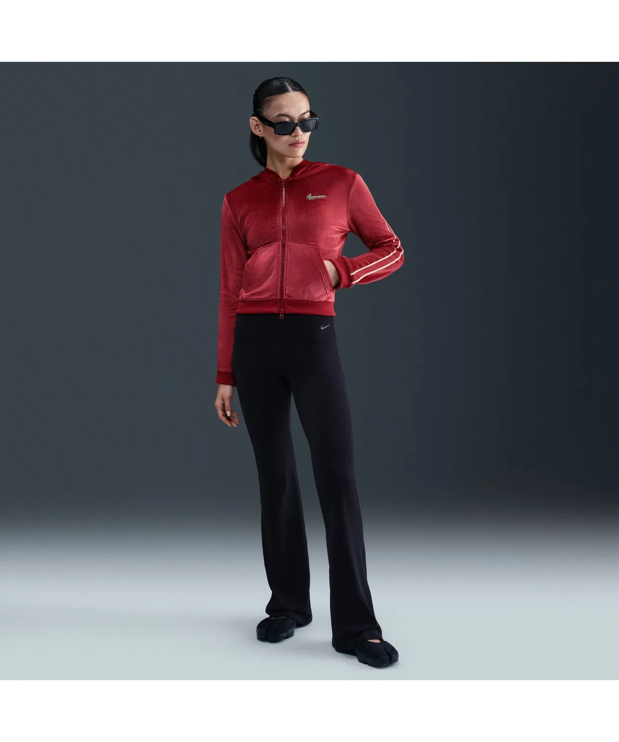 Топ Nike с полной застёжкой-молнией, из велюра, красный — фото 3