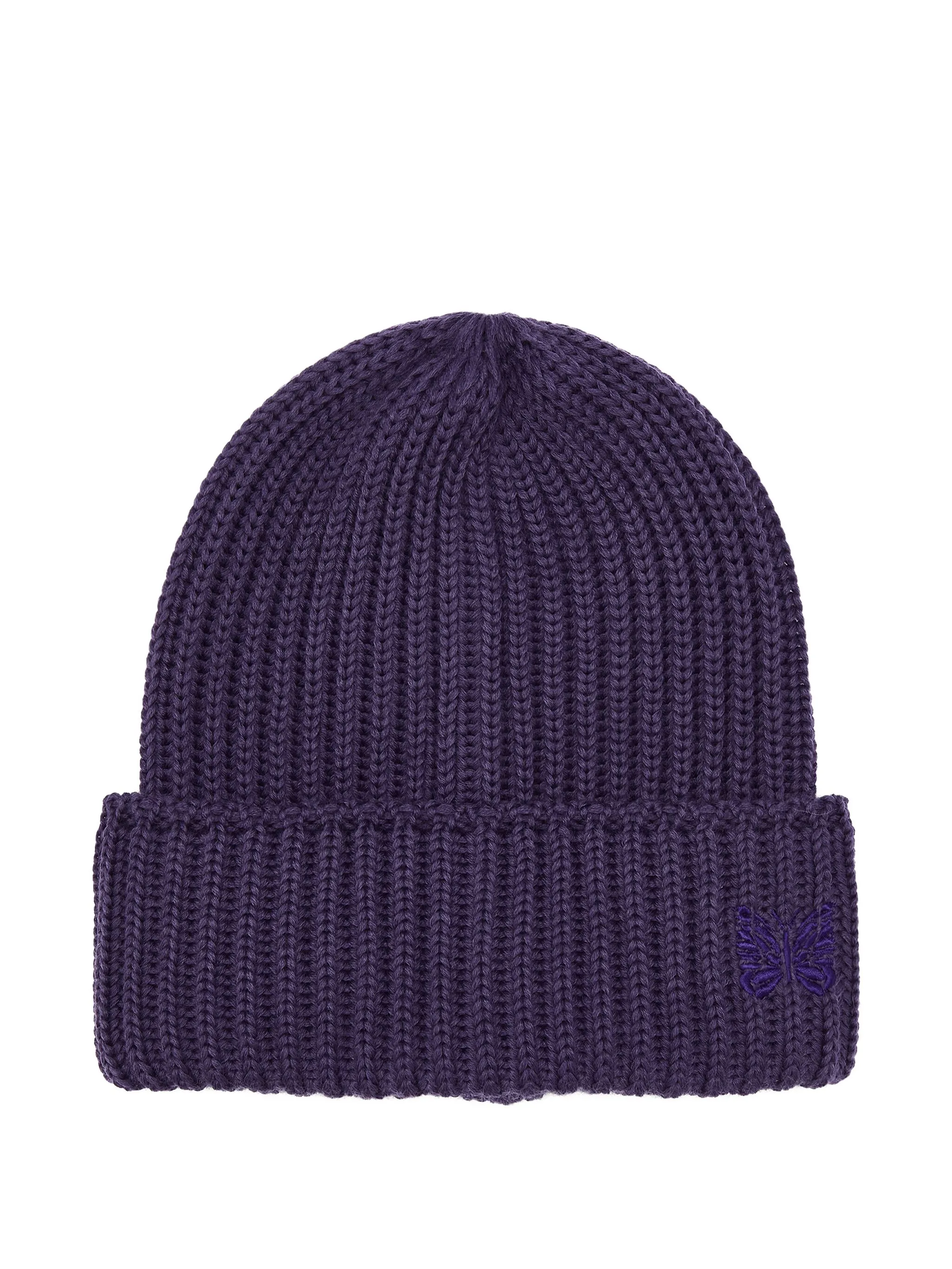 

Шапка бини в рубчик с вышитым логотипом Needles, фиолетовый
