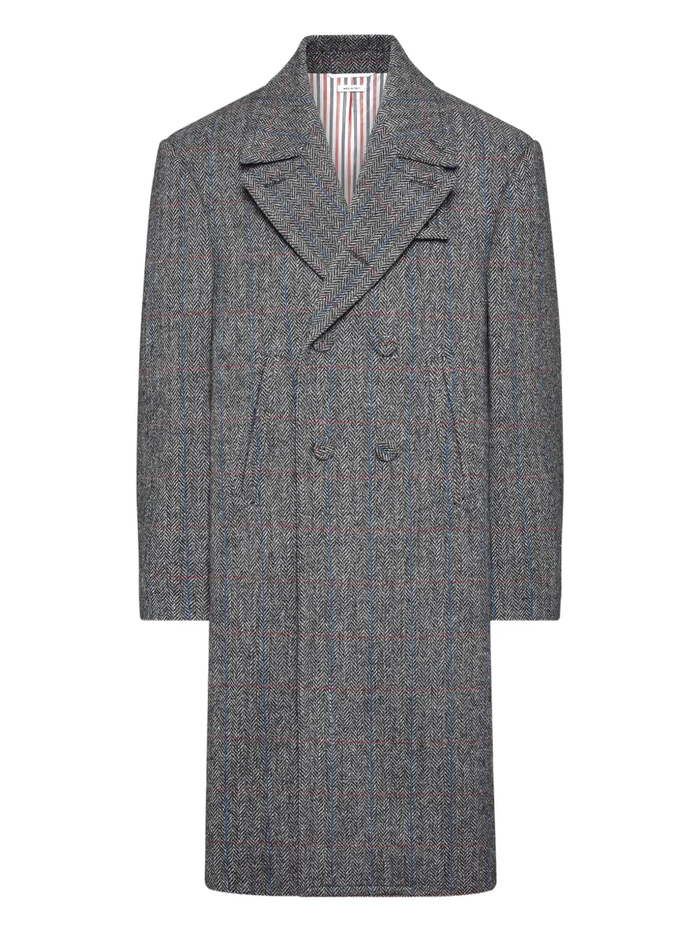 

Двубортное пальто в клетку Thom Browne, серый