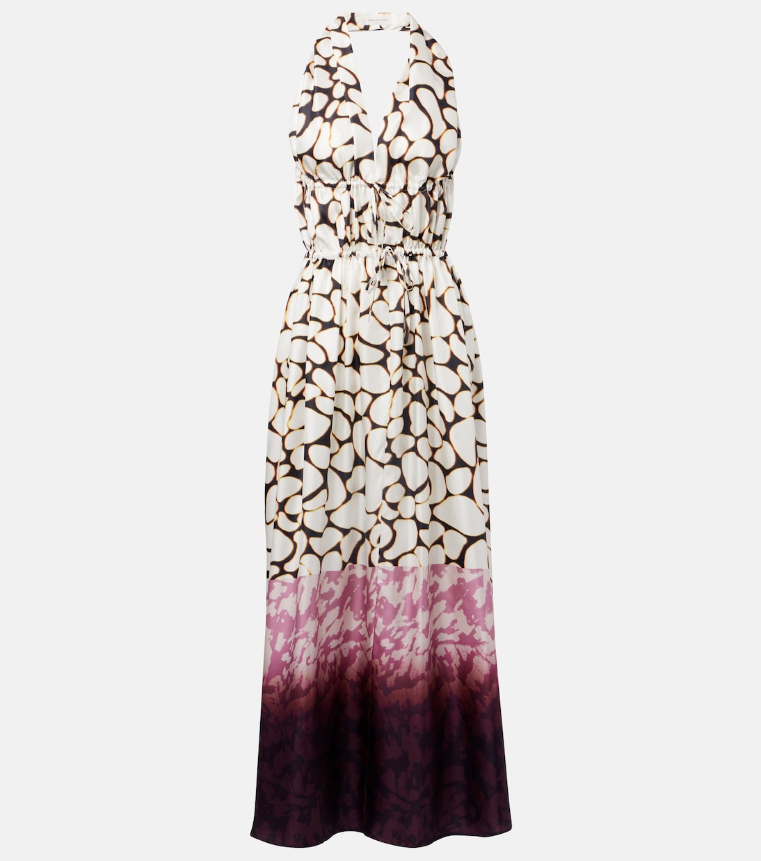 

Печатное шелковое платье макси из твила Dries Van Noten, белый