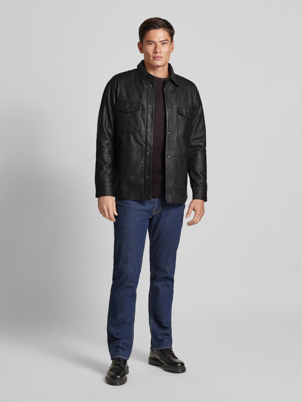 

Кожаная куртка с воротником Кент модель 'SERGE' Jack & Jones Premium, черный