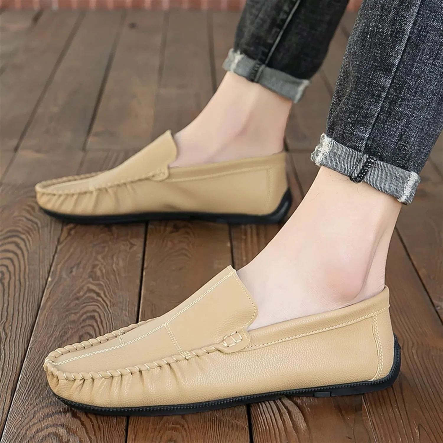 Лоферы мужские, кожа, Beige — фото 3