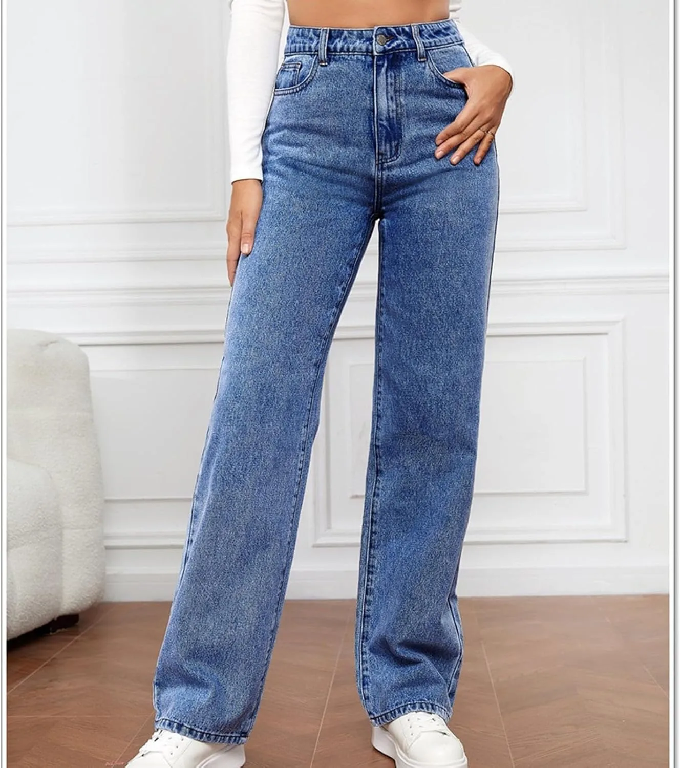 Женские джинсы Mid Waisted Straight Wide Leg с эффектом контроля живота — фото 2