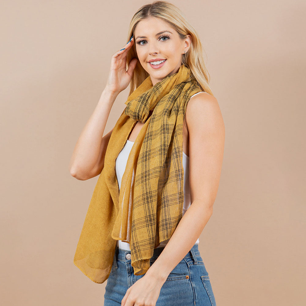 

Легкий шарф-кимоно с геометрическим узором в стиле бохо Truedames, горчичный