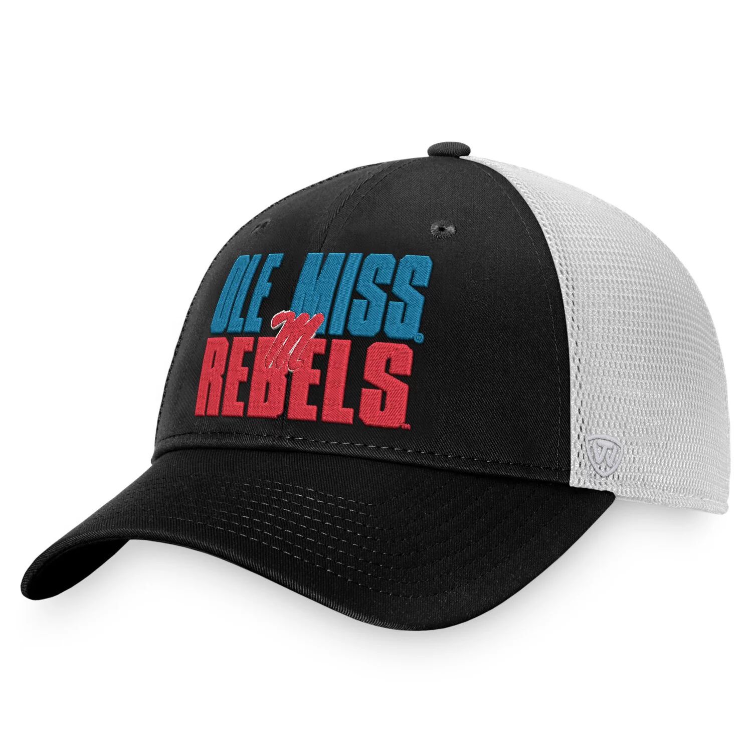 

Мужская кепка Top of the World черно-белая Ole Miss Rebels Stockpile Trucker Snapback