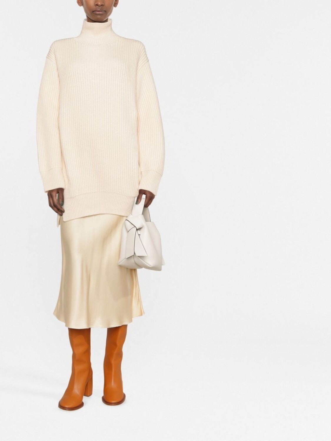 Jil Sander джемпер в рубчик с высоким воротником, нейтральный цвет — фото 2