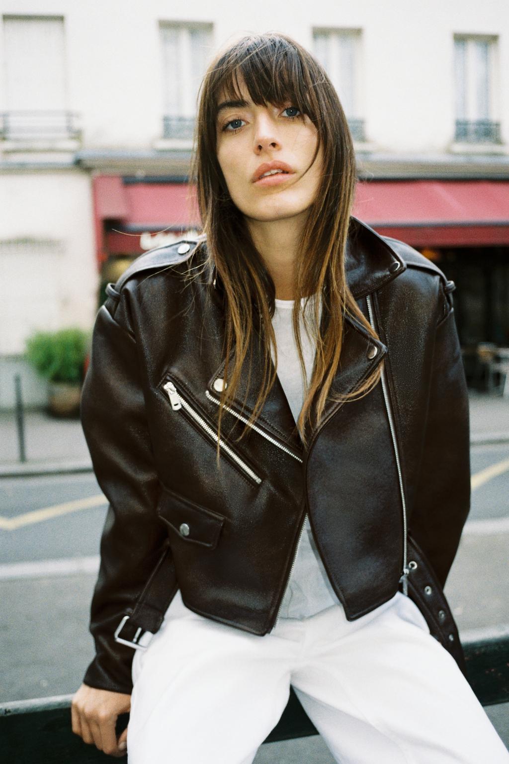 

Байкерская куртка с эффектом мерцания ZARA, темно-коричневый