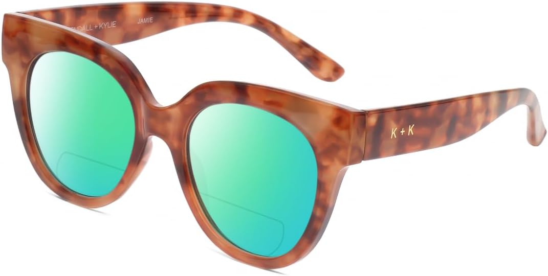 

Солнцезащитные очки для чтения Calabria K+K JAMIE Round Polarized BiFocal для женщин, модные дизайнерские очки с бифокальными линзами, Golden Tortoise Havana Crystal/Green Mirror Lens