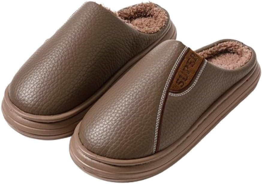 

Мужские домашние тапочки премиум-класса из водонепроницаемой кожи, с дополнительным утеплением, мягкие и пушистые Generic, коричневый