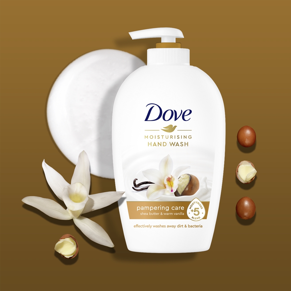 Нежное жидкое мыло с маслом ши и дозатором Dove, sviestmedžių aliejus ir vanilė 250 мл — фото 2