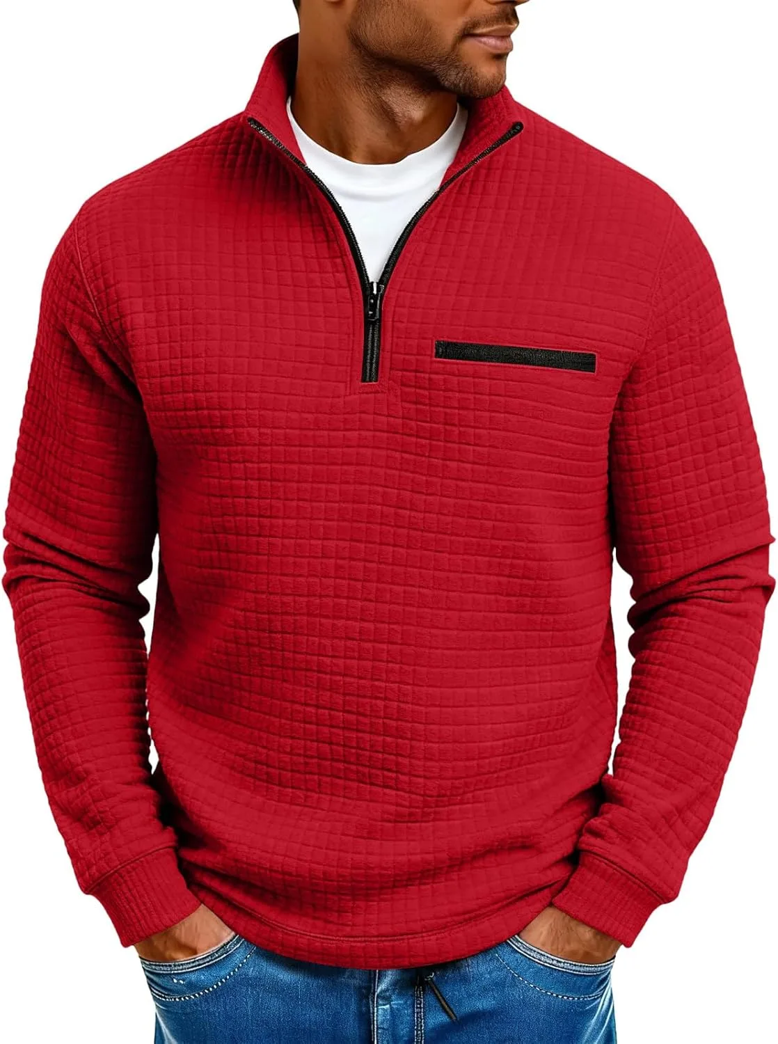 

Мужская кофта на молнии с воротником-стойкой и карманом