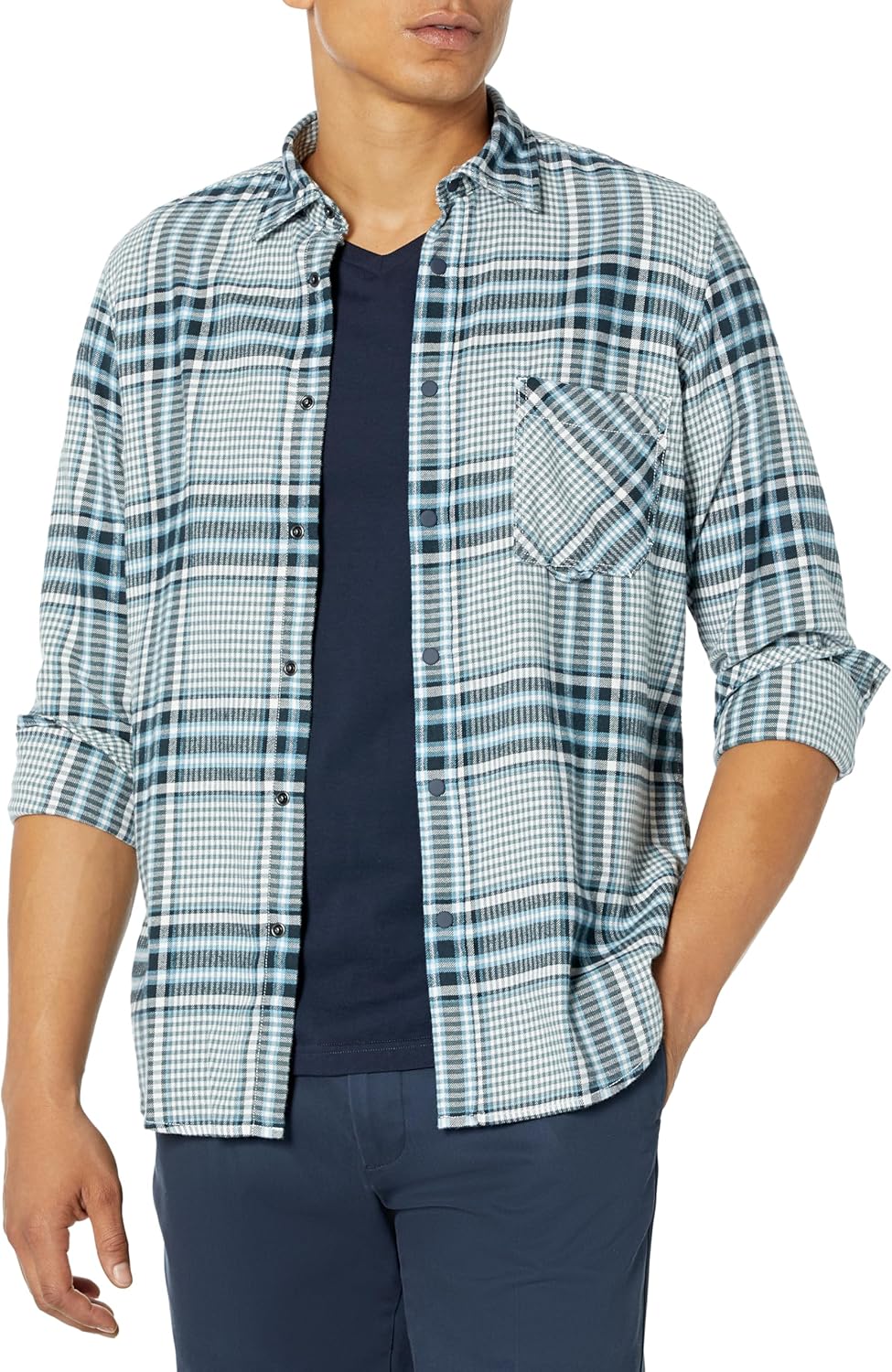 

BOSS Мужская мягкая фланелевая рубашка на пуговицах, Teal Green/Forever Blue