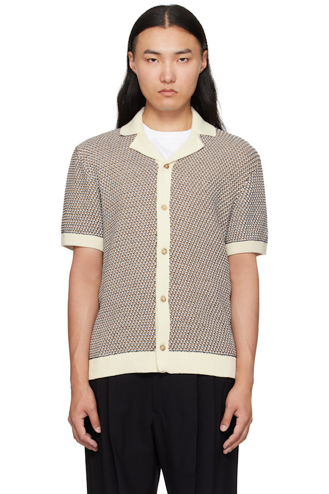 

Boss Бежевая трикотажная хлопковая рубашка прямого кроя