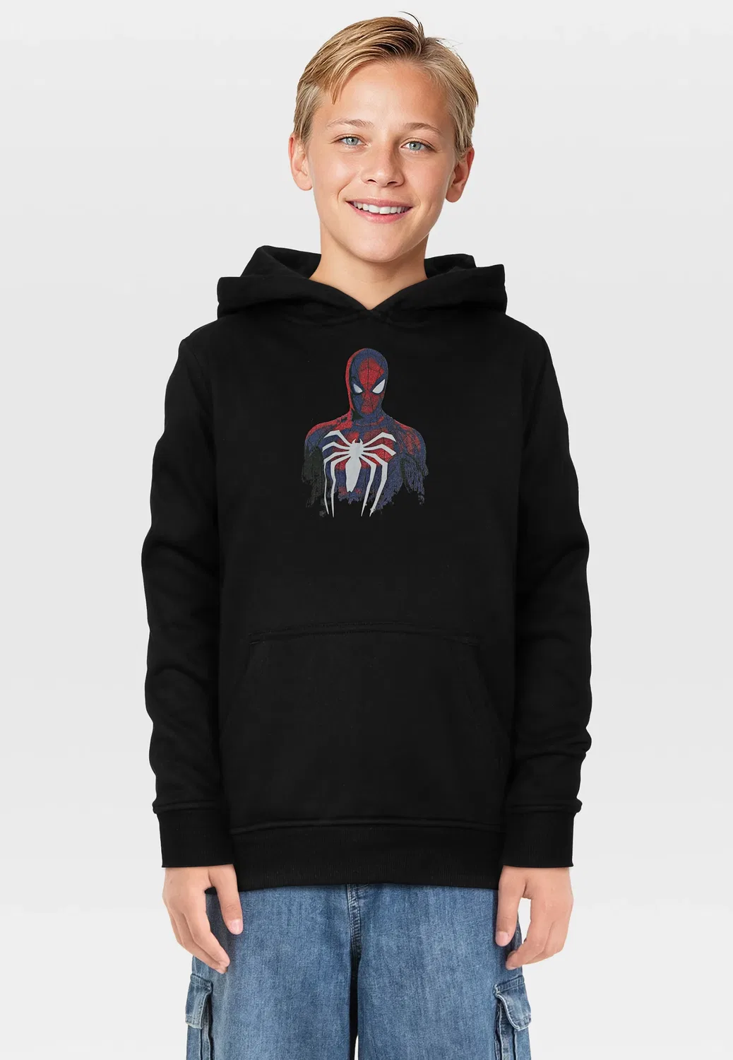 Капюшон-худи детское с принтом Spiderman, Mister Tee, черный — фото 4