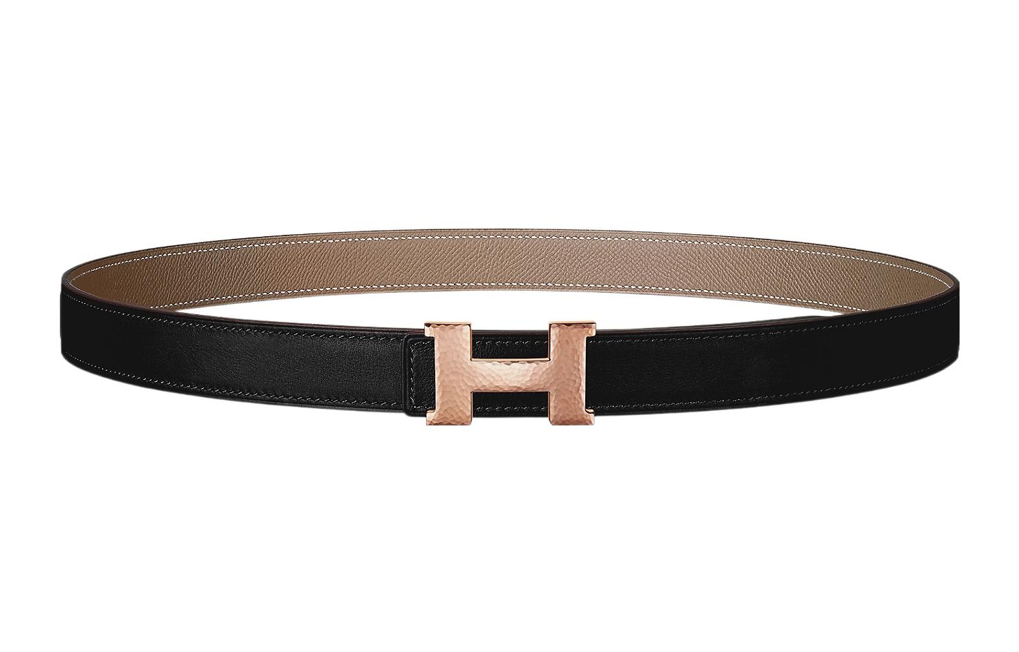 

HERMES Миниатюрный пояс Констанс из коровьей кожи для женщин черный шириной 2.4 см, Black