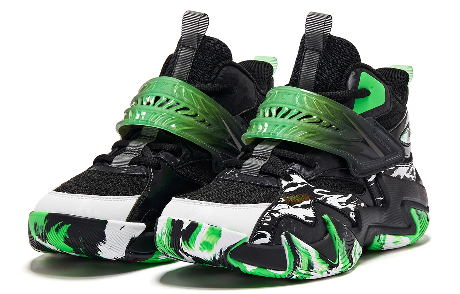 Детские баскетбольные кроссовки GS Mid-top черные/зеленые Qiaodan — фото 3