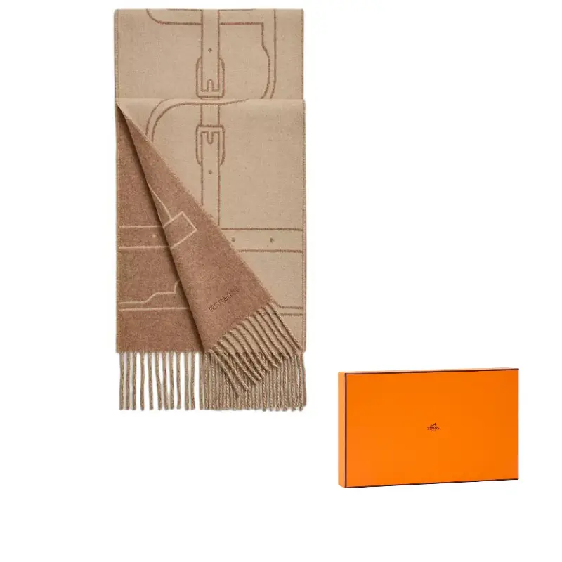 

HERMES Кашемировый вязаный шарф мужской коричневый, Brown