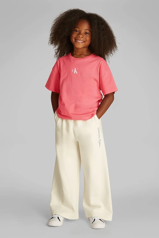 

Детская хлопковая футболка Calvin Klein Jeans, розовый