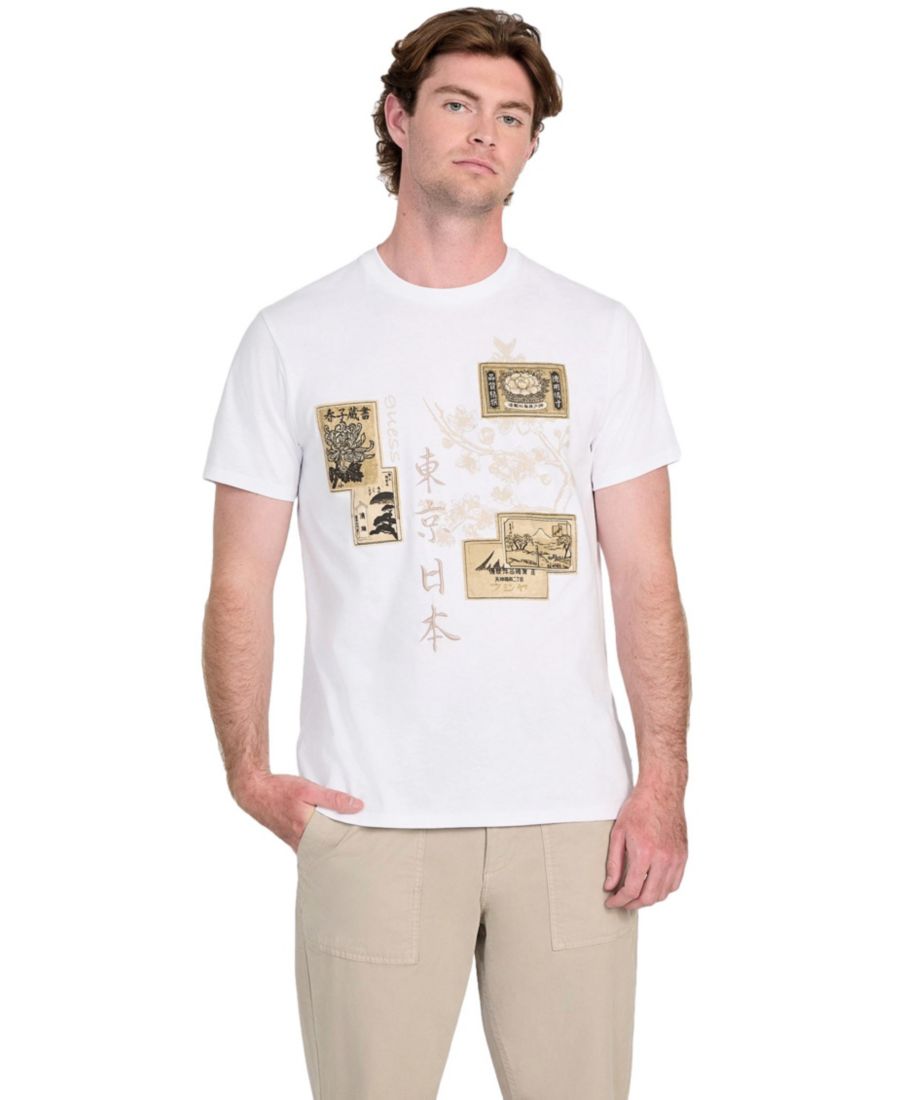 

Мужская базовая футболка с японским штампом GUESS, Pure white