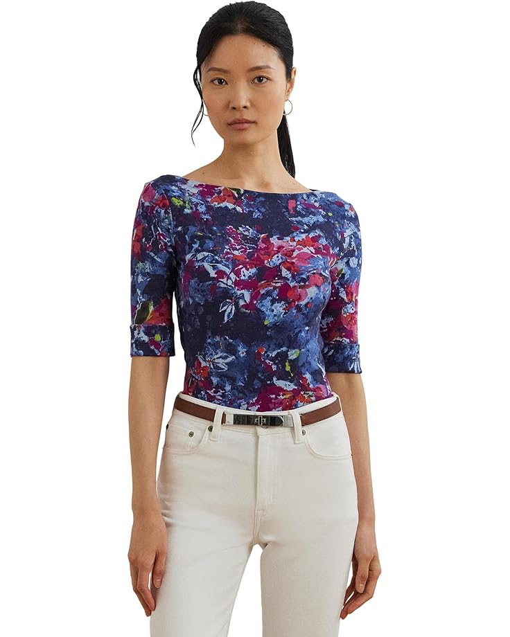 

Футболка Lauren Ralph Lauren Print Stretch Cotton Boatneck Tee, цвет Blue Multi1