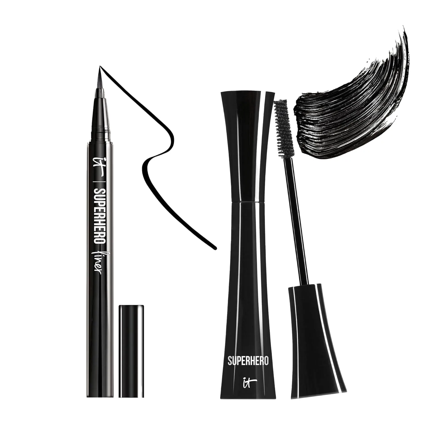 Набор для макияжа глаз IT Cosmetics Superhero - удлиняющая и увеличивающая объем тушь Superhero Black Mascara + водостойкая подводка Superhero Liquid Eyeliner, BLACK