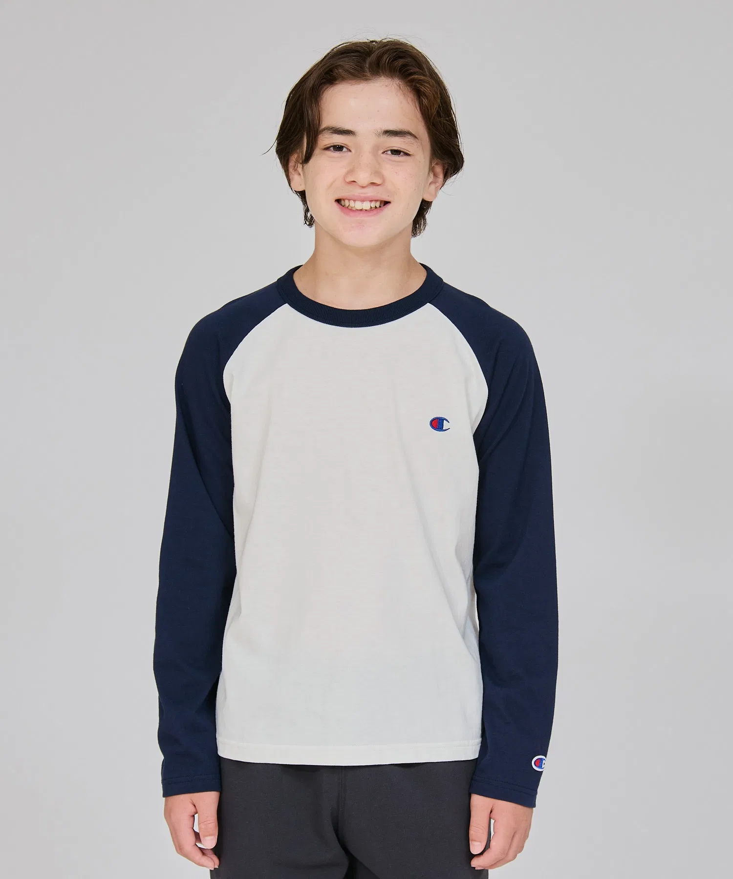 Детская футболка Champion Raglan с длинным рукавом тёмно-синяя