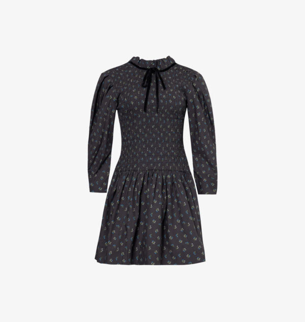 

Мини-Платье из органического хлопка с цветочным принтом и сборками Ganni, цвет phantom