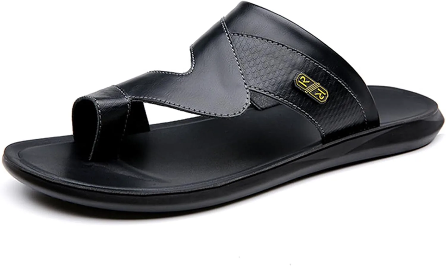 Mens Leather Flat Beach Сандалии Comfort Arch Support Anti Slip Flip Flop Сандалии For Vacation Beach Indoor & Outdoor Daily BANGTEUO, черный