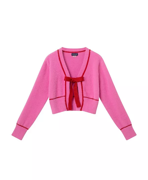 

Детский кардиган с бахромой и атласным бантом - для девочек постарше. Andy & Evan, розовый