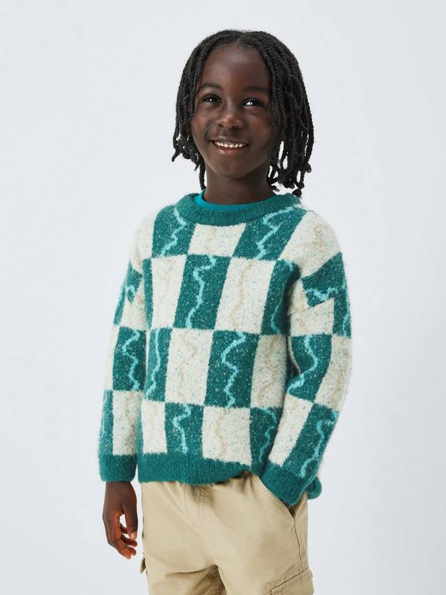 

Детский джемпер с узором в клетку John Lewis, Teal/Cream