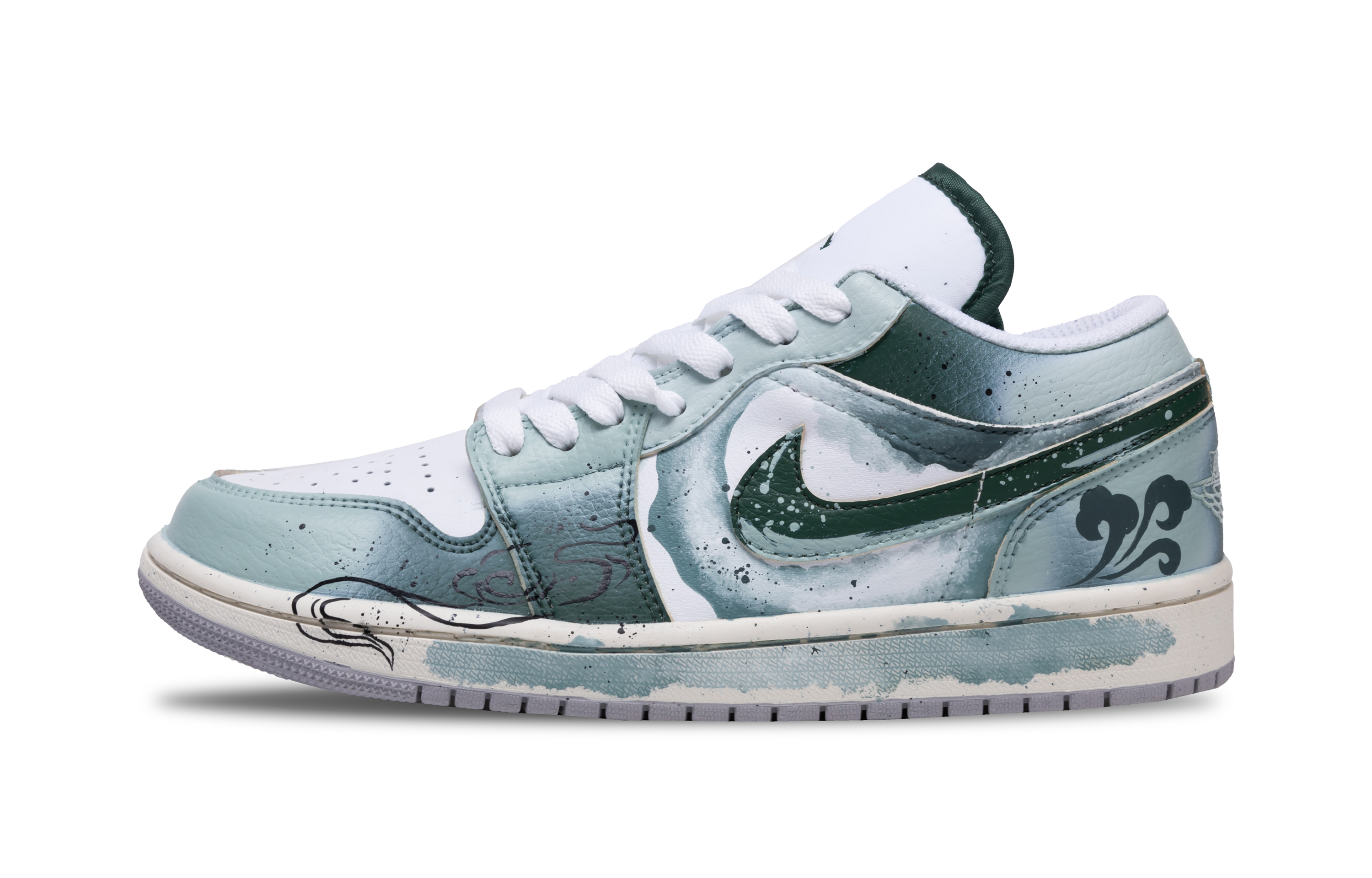 

Jordan Баскетбольные кроссовки Air 1 Emerald Ink Mist Anti Slip, износостойкие, низкие, винтажные, белые, зеленые