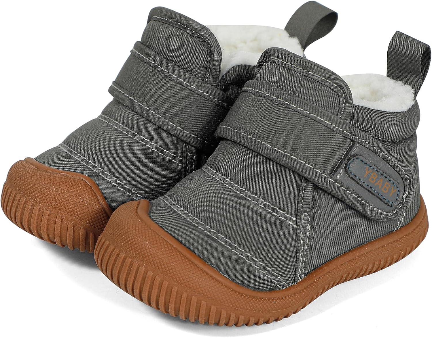 

MK MATT KEELY Детские зимние теплые ботинки для мальчиков и девочек, малышей, с плюшевой подкладкой, мягкой подошвой, нескользящие, для прогулок, с искусственным мехом, Grey